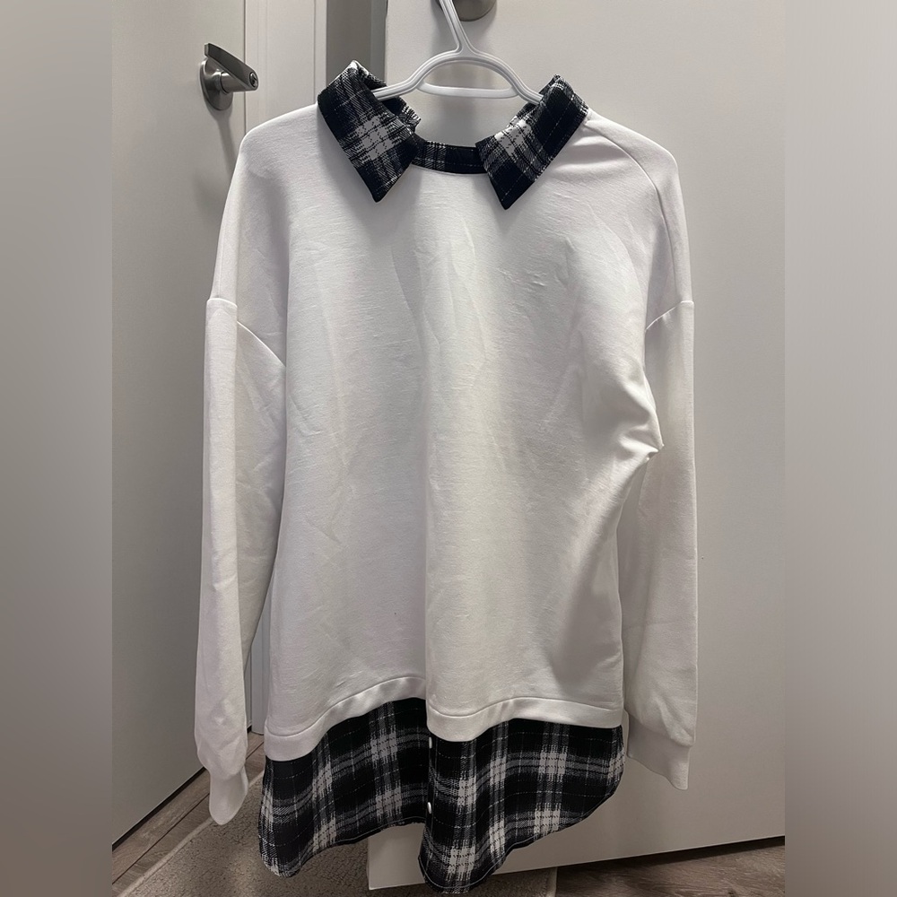Cleo White Shirt with Black Plaid Accents